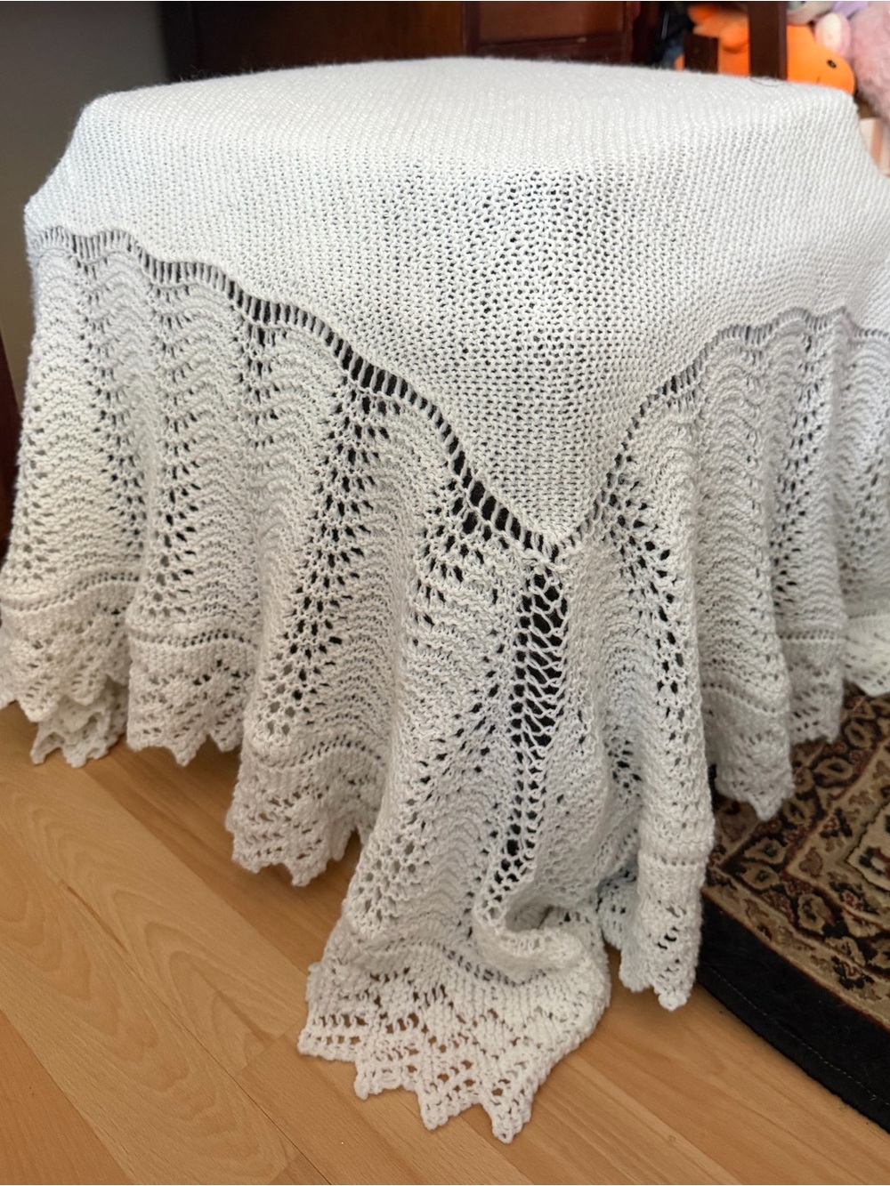 Knit Lace Crochet Doily Square Baby Blanket - white